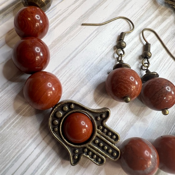 HM105- 7.5” Red Jasper Bracelet & Earrings Set - Picture 3 of 3